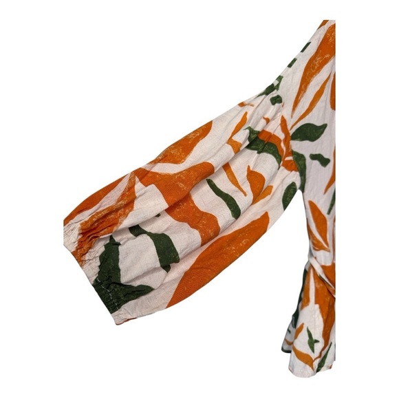 Dress Forum LA Orange Green Dropped Waist Collared Elasticized Sleeves Romper - Picture 15 of 16